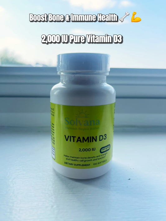 Solvana Vitamin D3 2,000 IU – Immune Support, Bone & Mood Health – 60 Softgels