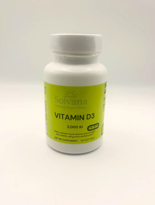 Solvana Vitamin D3 2,000 IU – Immune Support, Bone & Mood Health – 60 Softgels